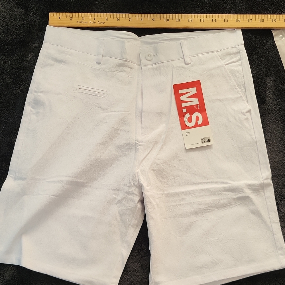 Men's White Flat Front Texture  Shorts USA 32 Oriental 36 By M&S